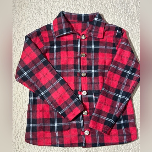 Women’s Red, Black, White Plaid FLEECE JACKET size L-XL bow buttons - Picture 3 of 9